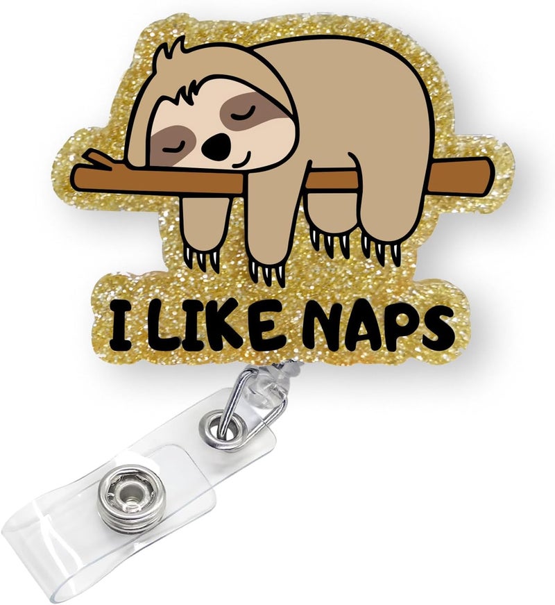 Bydevia Cute Sloth Badge Reel Retractable for Nurse Nursing Student RN CNA LPN Medical Worker & Teacher, I Like Naps Sloth Badge Clip, Funny Pediatric Badge Holder with Alligator Clip & 24” Durable Nylon Cord - Image 1